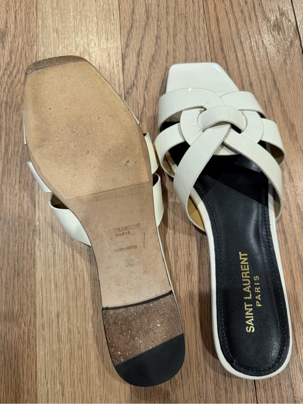 Saint Laurent Paris Cream Patent Leather Tribute Flat Slides Size 39 - Picture 5 of 7